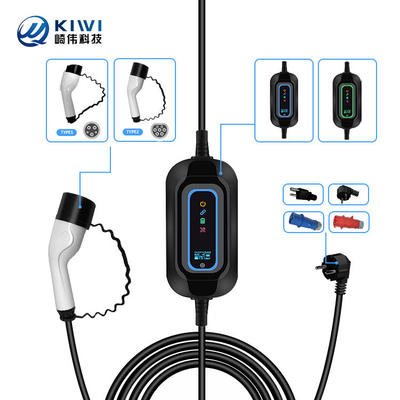 220V KIWI 3.5KW পোর্টেবল ইভি চার্জার টাইপ 2 16A J1772 বৈদ্যুতিক গাড়ির চার্জিং স্টেশন জন্য