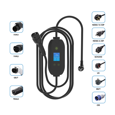 3.5kw 16A স্ক্রিন রিজার্ভেশন চার্জিং সহ হোম ইলেকট্রিক জিবিটি পোর্টেবল ইভি চার্জার
